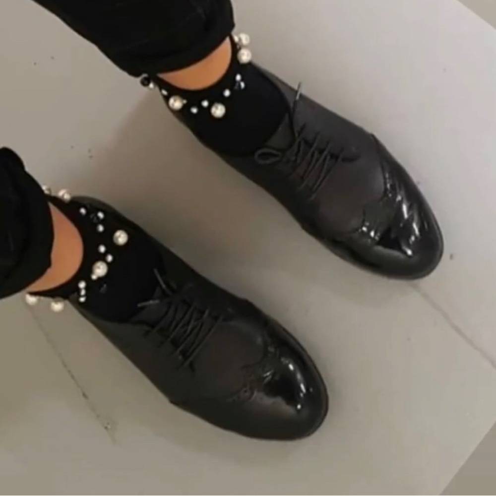 Leather black woken Oxford shoes